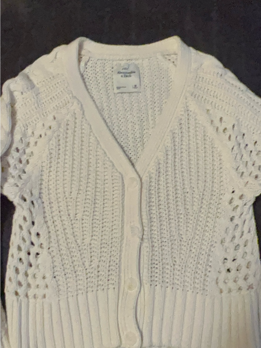 Abercrombie & Fitch White Open‑Knit Button Cardigan
